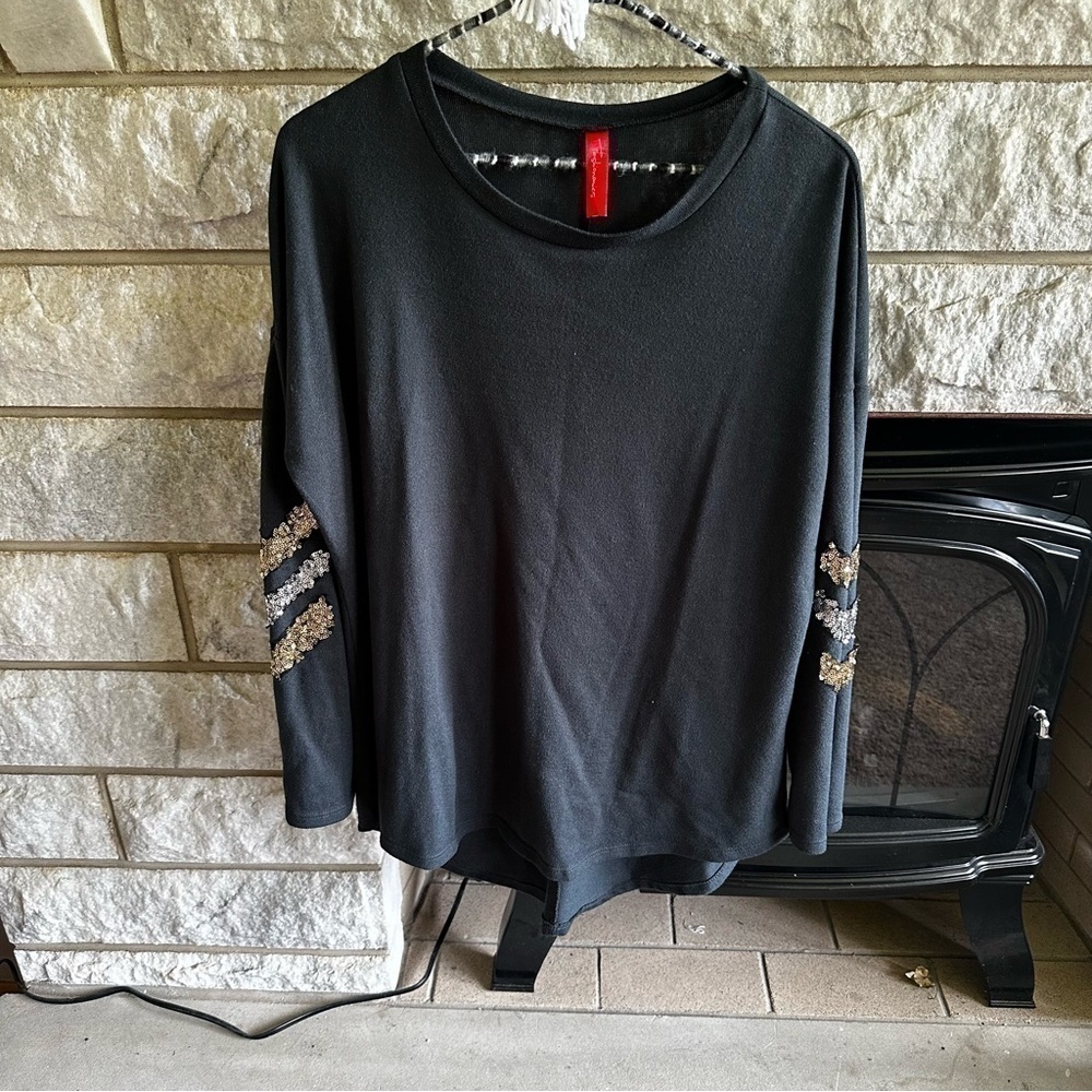 Fashionomics black dolman long sleeve top sequins medium